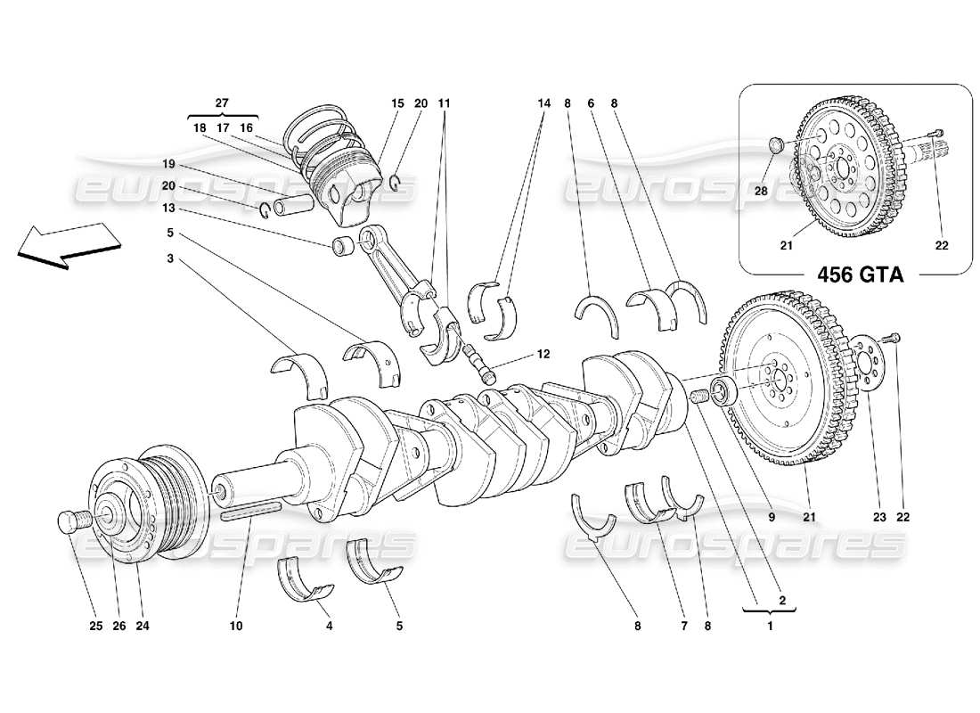 FERRARI 456 GT/GTA DRIVING SHAFT - CONNECTING RODS AND PISTONS PART DIAGRAM ferrari 456 gt/gta driving shaft - connecting rods and pistons part diagram