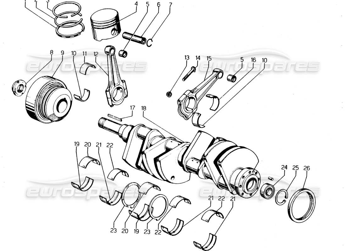 lamborghini urraco p250 / p250s crankshaft part diagram