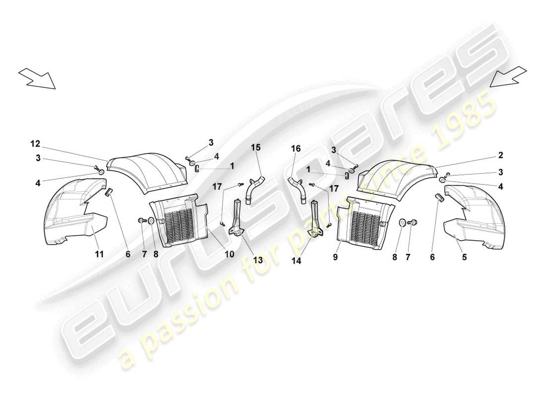 lamborghini lp640 coupe (2007) wheel housing liner rear parts diagram