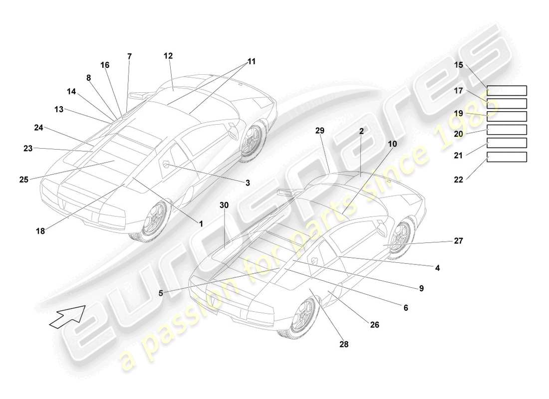 lamborghini lp640 roadster (2010) type plates parts diagram