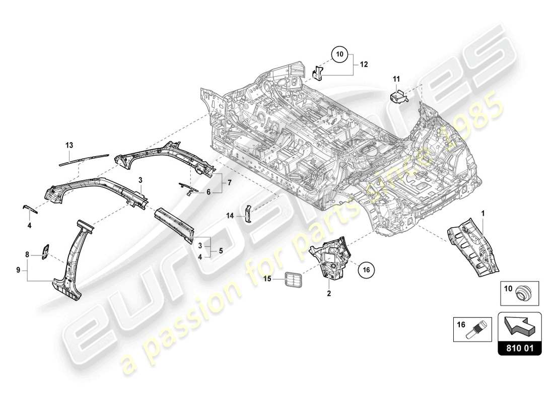 lamborghini urus (2021) side panel, inner side parts diagram