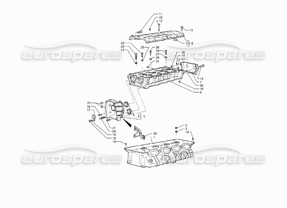 maserati qtp v8 (1998) cylinders heads, rh frame part diagram