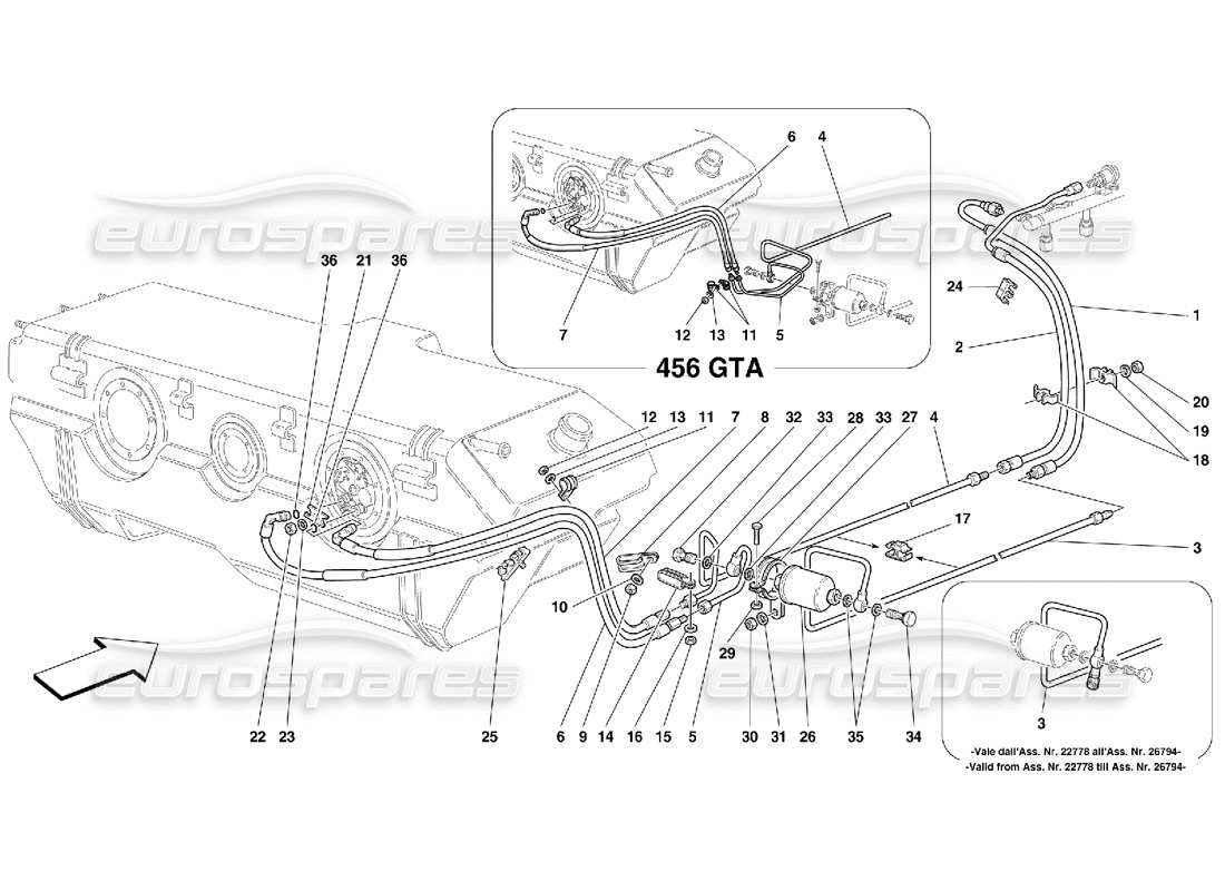 FERRARI 456 GT/GTA FUEL SUPPLY SYSTEM PART DIAGRAM ferrari 456 gt/gta fuel supply system part diagram