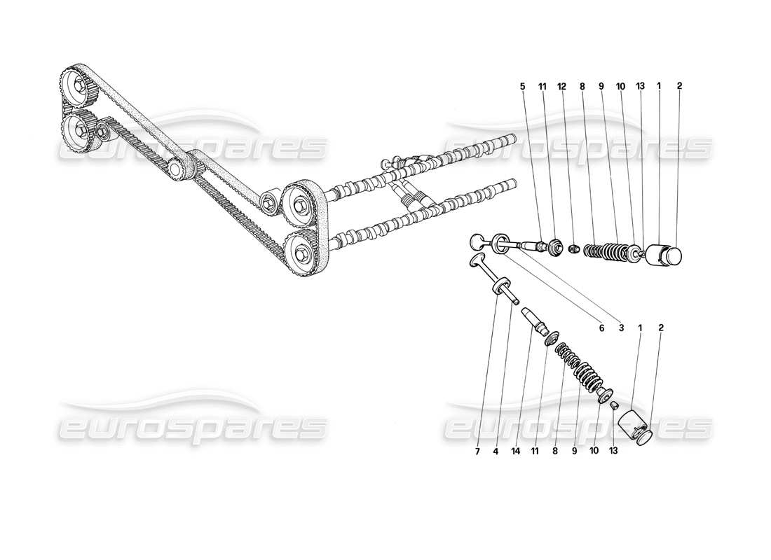 ferrari testarossa (1990) timing system - valves part diagram