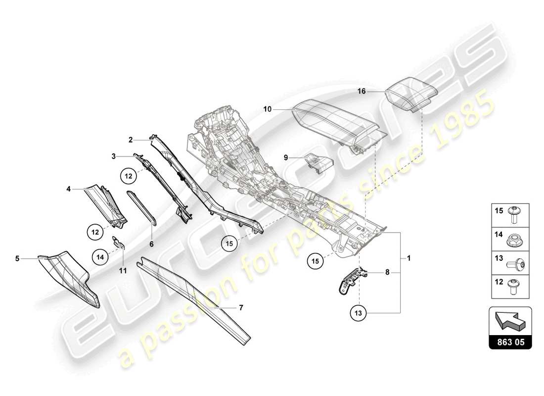 lamborghini 2023 (tecnica) tunnel trim parts diagram