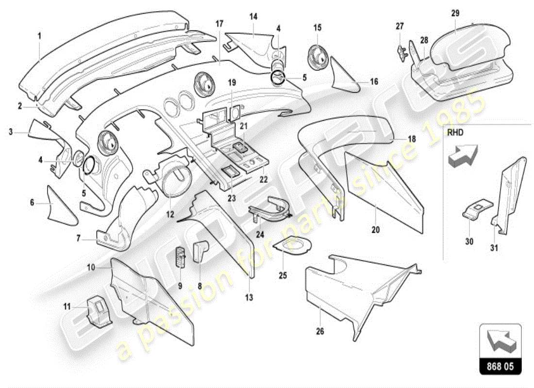 lamborghini diablo vt (1996) interior decor parts diagram