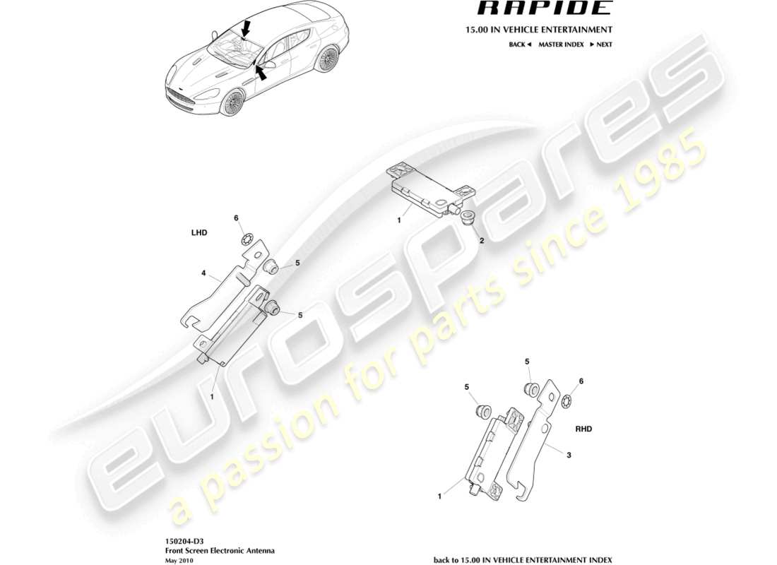 aston martin rapide (2013) electronic antenna, up to 13my part diagram