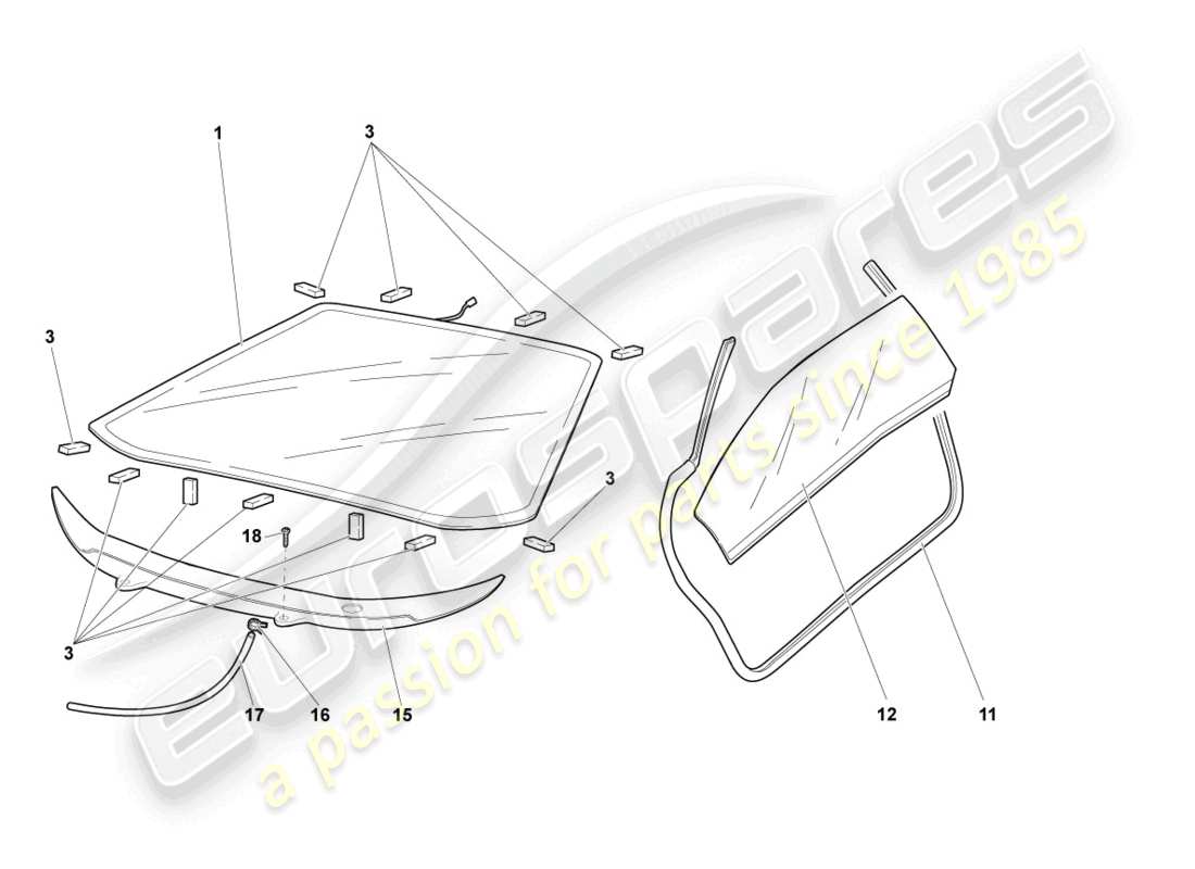 lamborghini lp640 roadster (2010) window glasses part diagram