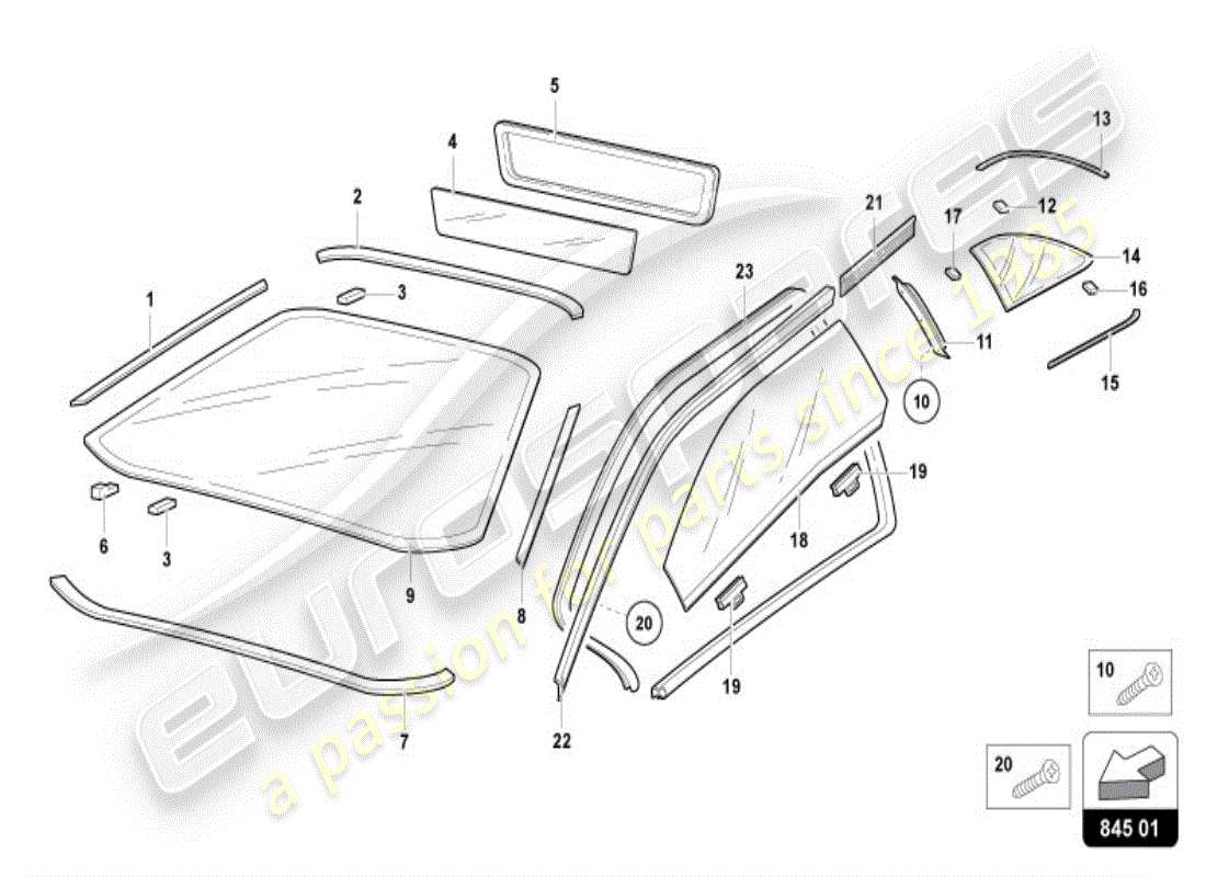 lamborghini diablo vt (1996) window glasses parts diagram