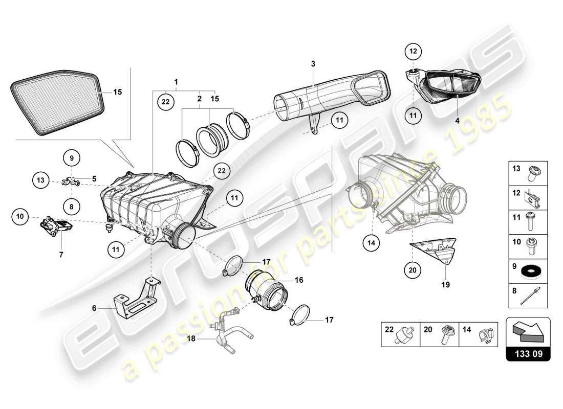 lamborghini 2022 (evo spyder) air filter housing part diagram