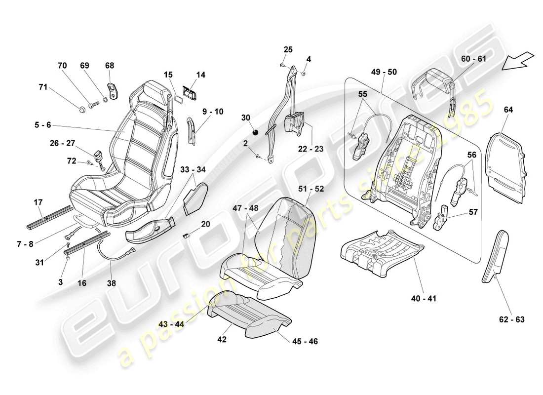 lamborghini lp570-4 sl (2011) seat, complete part diagram