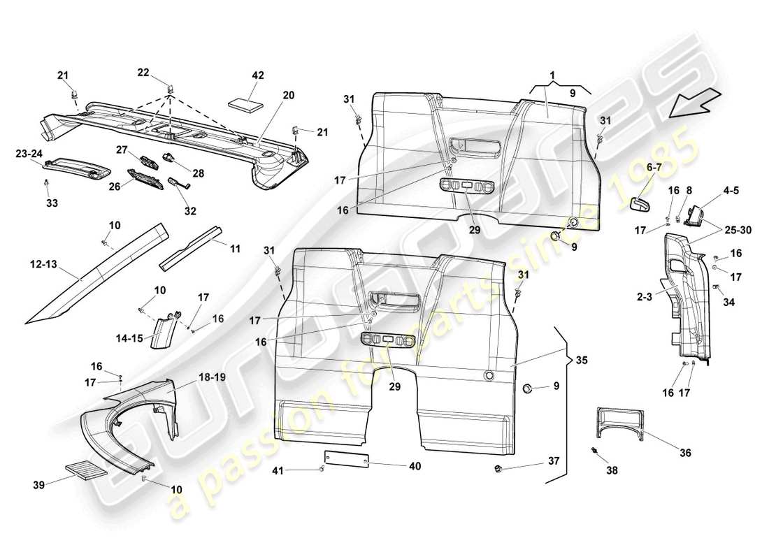 lamborghini lp550-2 spyder (2014) roof and pillar linings part diagram