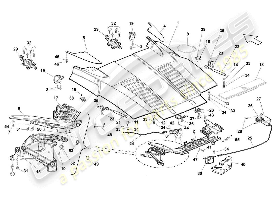 lamborghini gallardo spyder (2007) rear lid parts diagram