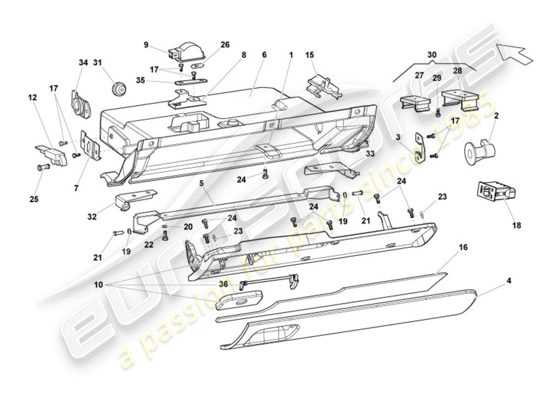 lamborghini lp560-4 coupe (2009) glove compartment parts diagram