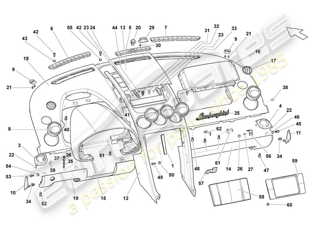 lamborghini gallardo coupe (2007) dashboard part diagram