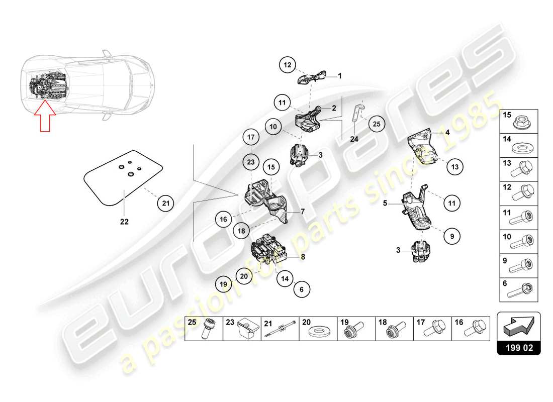 lamborghini evo spyder (2021) securing parts for engine part diagram