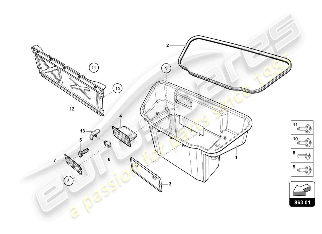 lamborghini 2023 (evo spyder 2wd) luggage compartment lining part diagram