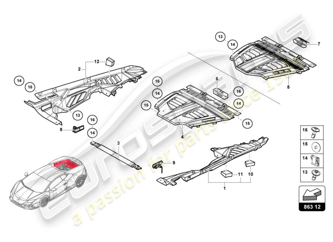 lamborghini 2021 (evo spyder 2wd) engine cover part diagram
