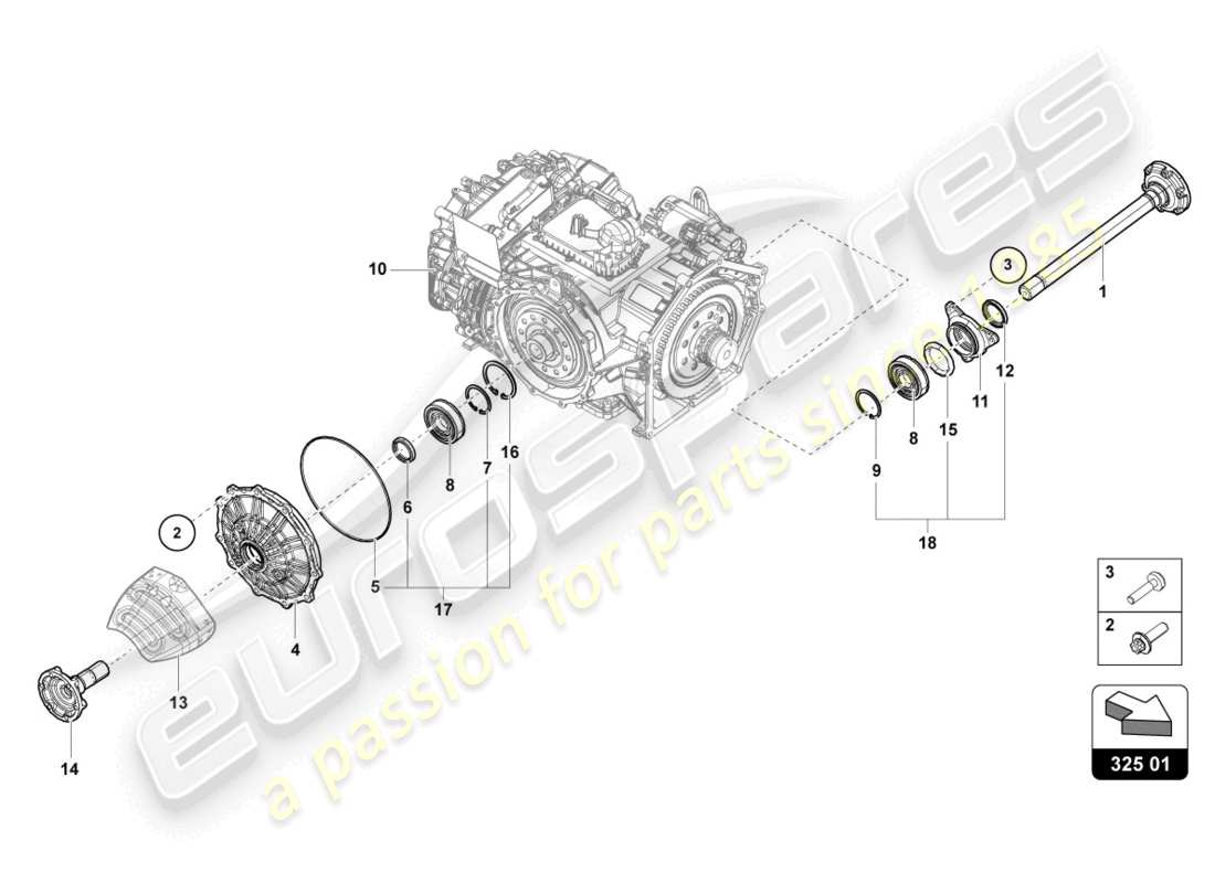 lamborghini evo spyder (2021) flanged shaft with bearing part diagram