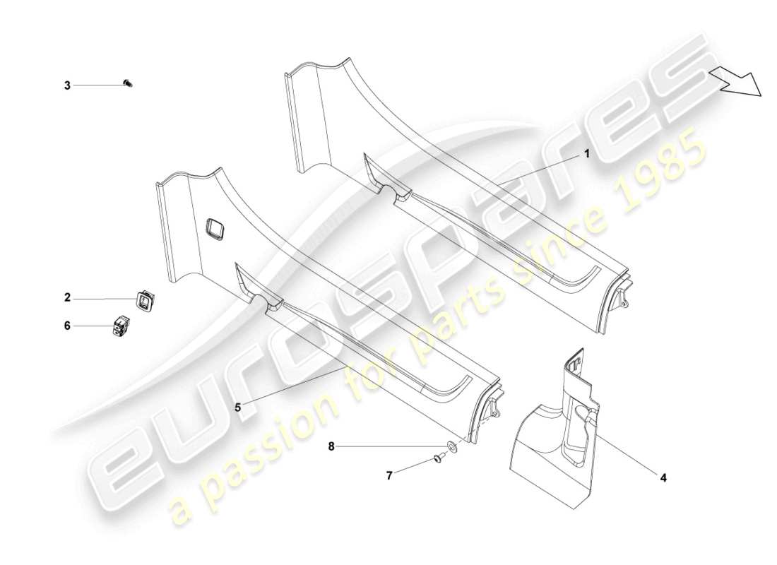 lamborghini lp550-2 spyder (2014) sill trim strip part diagram