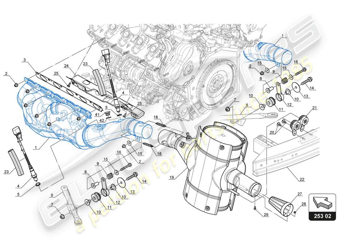 lamborghini 2018 (gt3 evo) silenced exhaust system part diagram