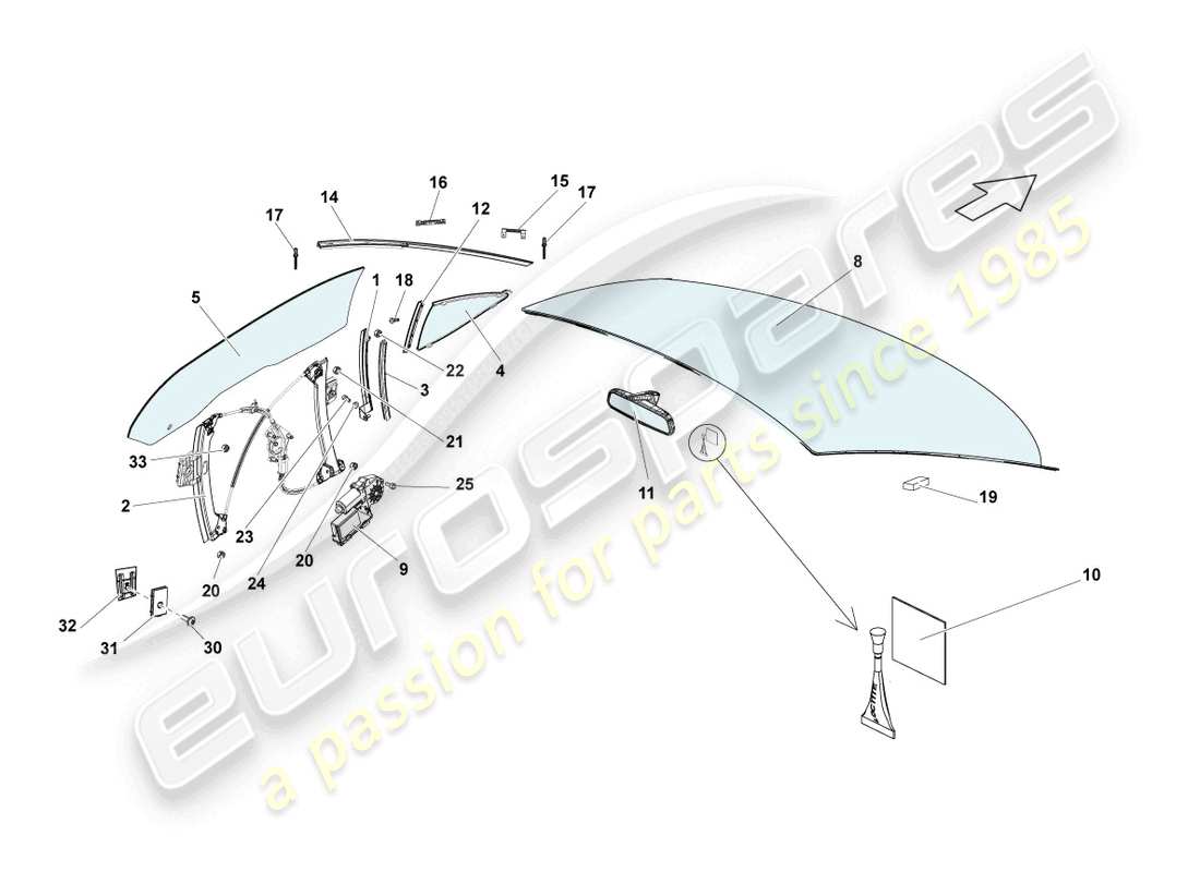 lamborghini lp550-2 spyder (2014) window glasses part diagram