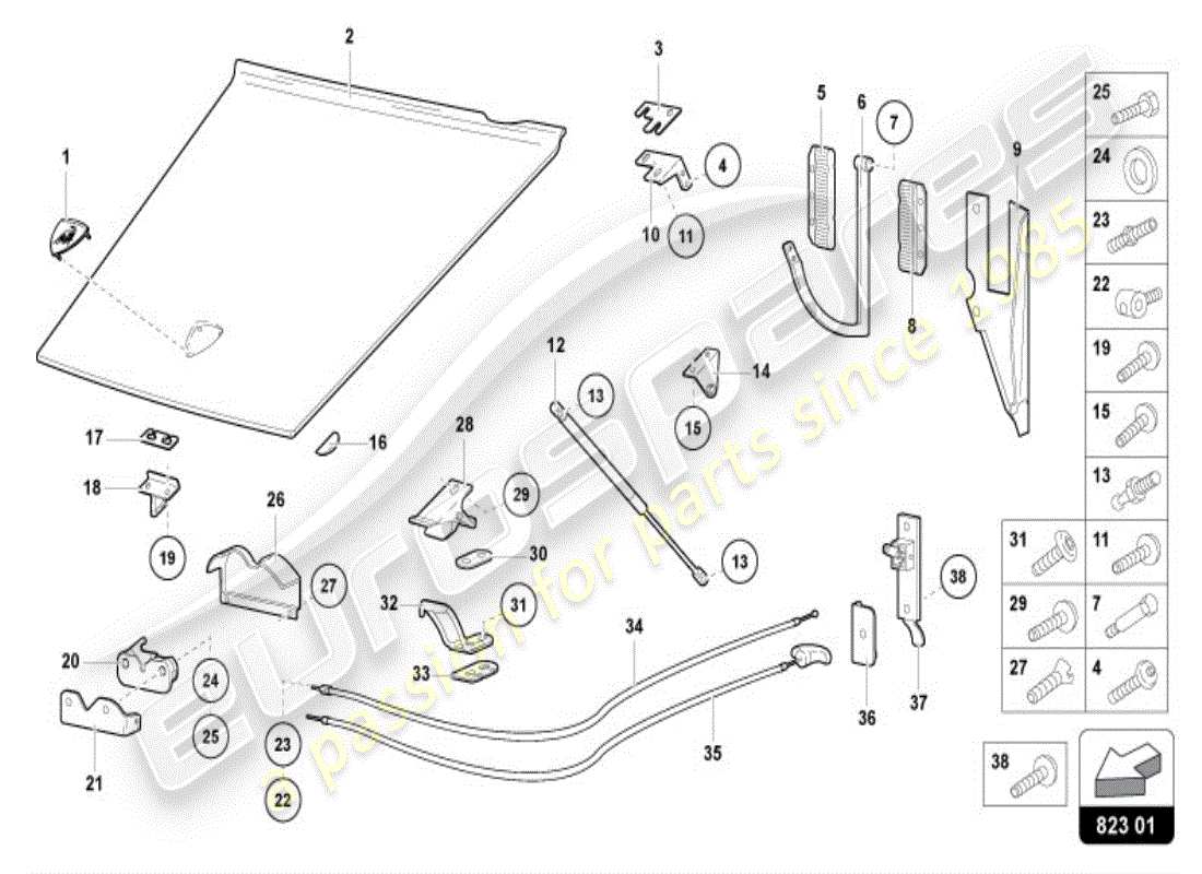 lamborghini diablo vt (1995) bonnet front parts diagram