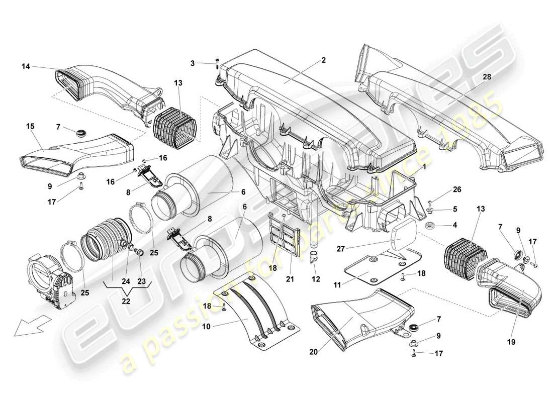 lamborghini lp570-4 sl (2011) air filter with connecting parts parts diagram