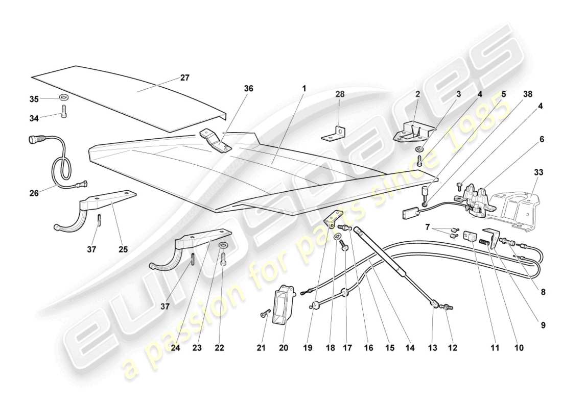 lamborghini lp640 coupe (2010) flap for engine cover parts diagram
