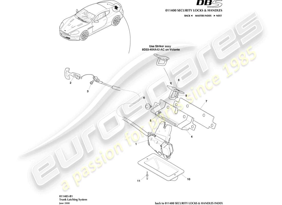 aston martin dbs (2007) trunk latch system part diagram
