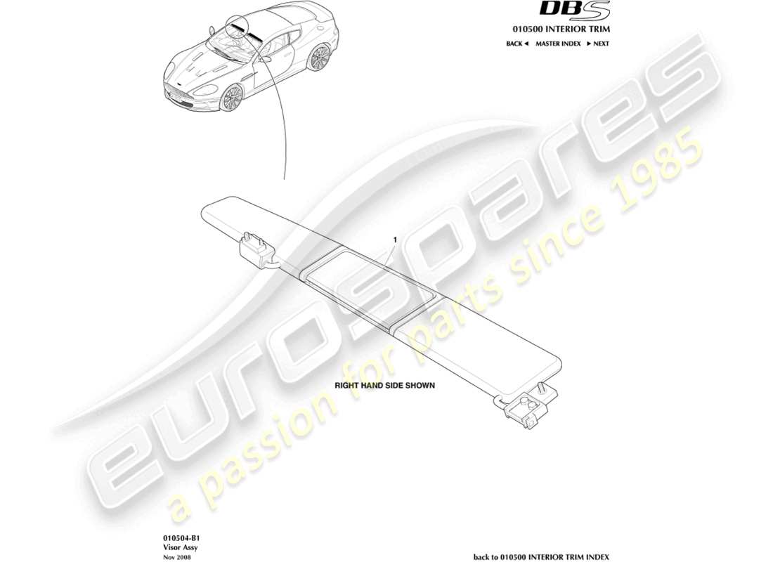 aston martin dbs (2007) sunvisor part diagram
