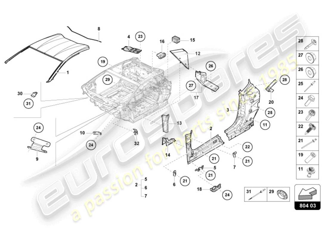 lamborghini 2024 (sto) roof reinforcement part diagram