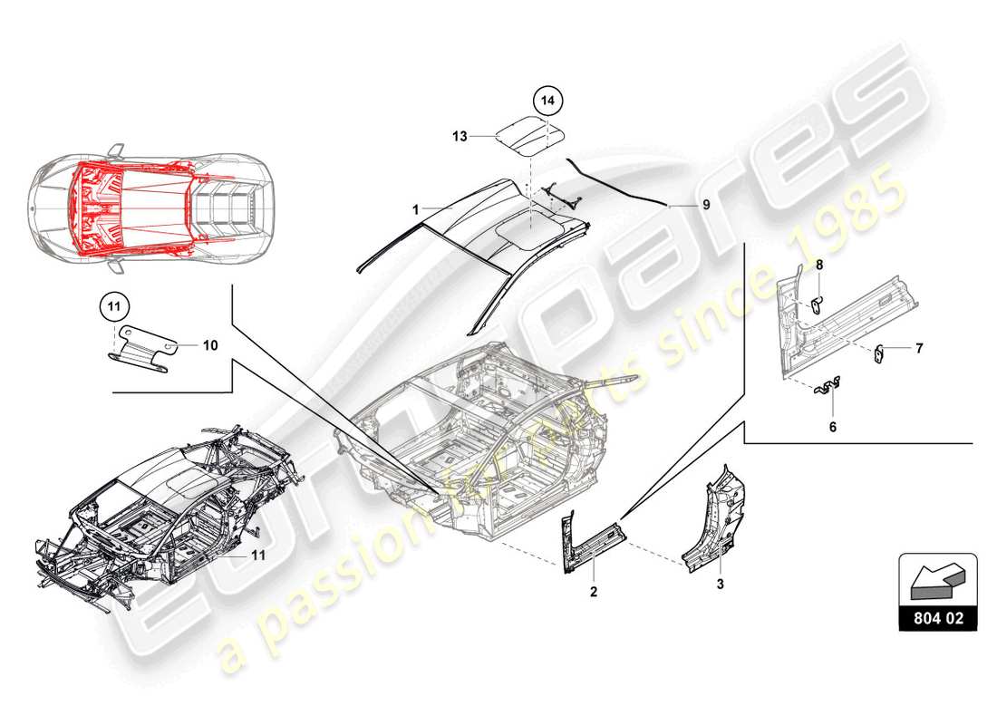 lamborghini 2015 (super trofeo) cockpit and roof part diagram