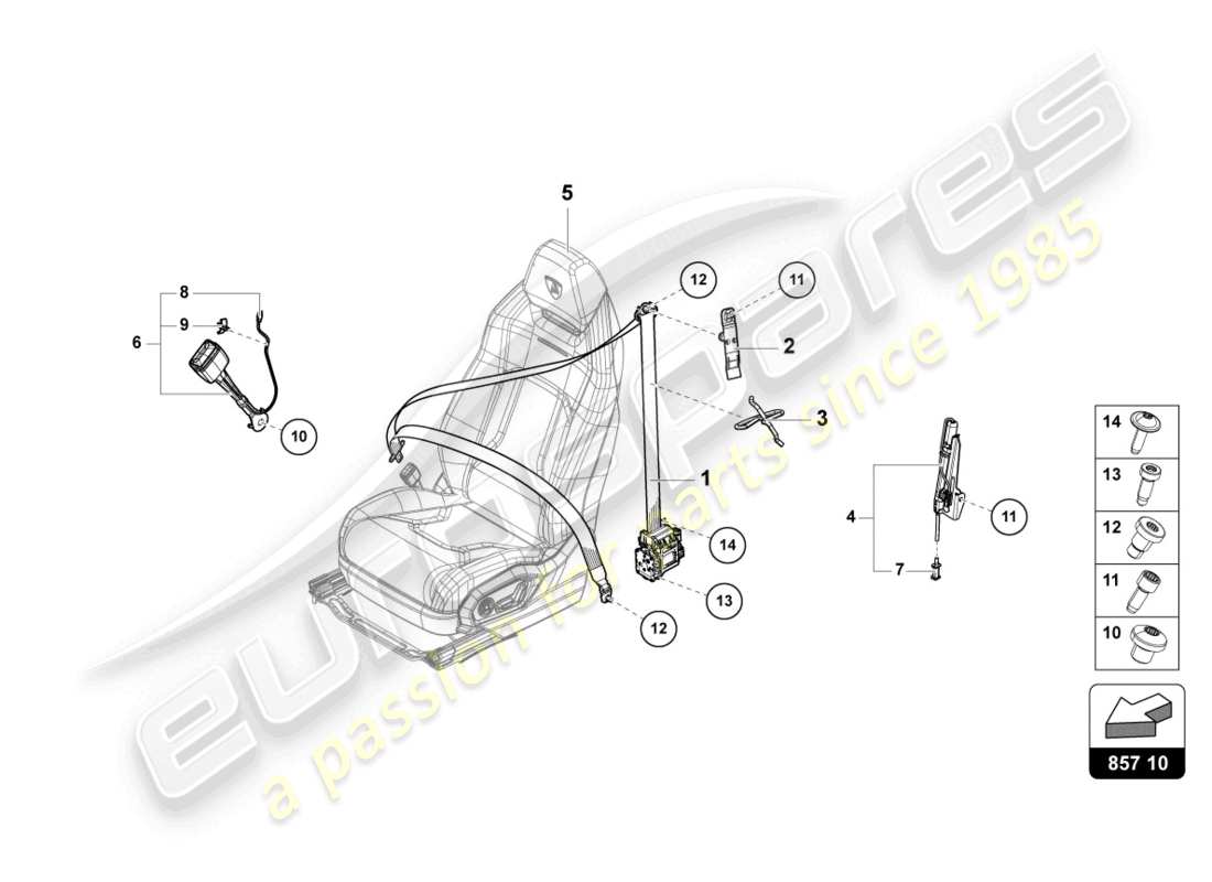 lamborghini urus (2022) three-point safety belt front part diagram