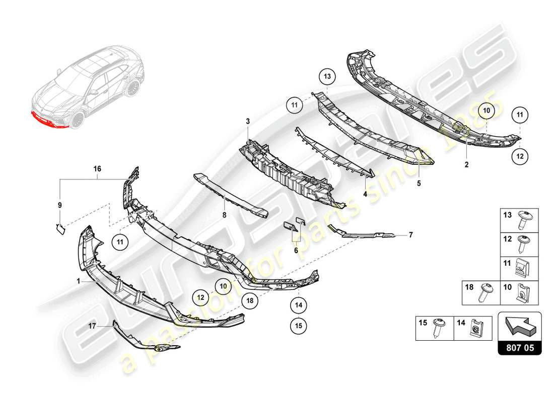 lamborghini urus (2022) bumper, complete carbon part diagram