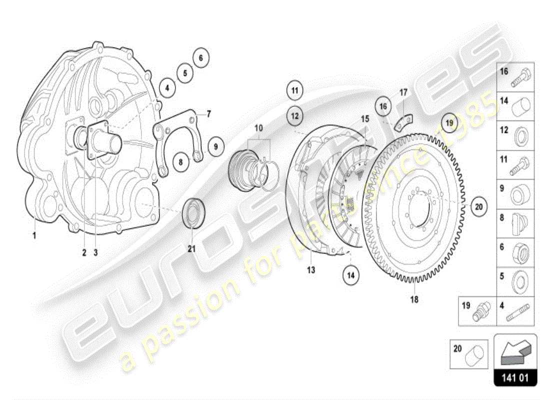 lamborghini diablo vt (1995) flywheel with clutch parts diagram