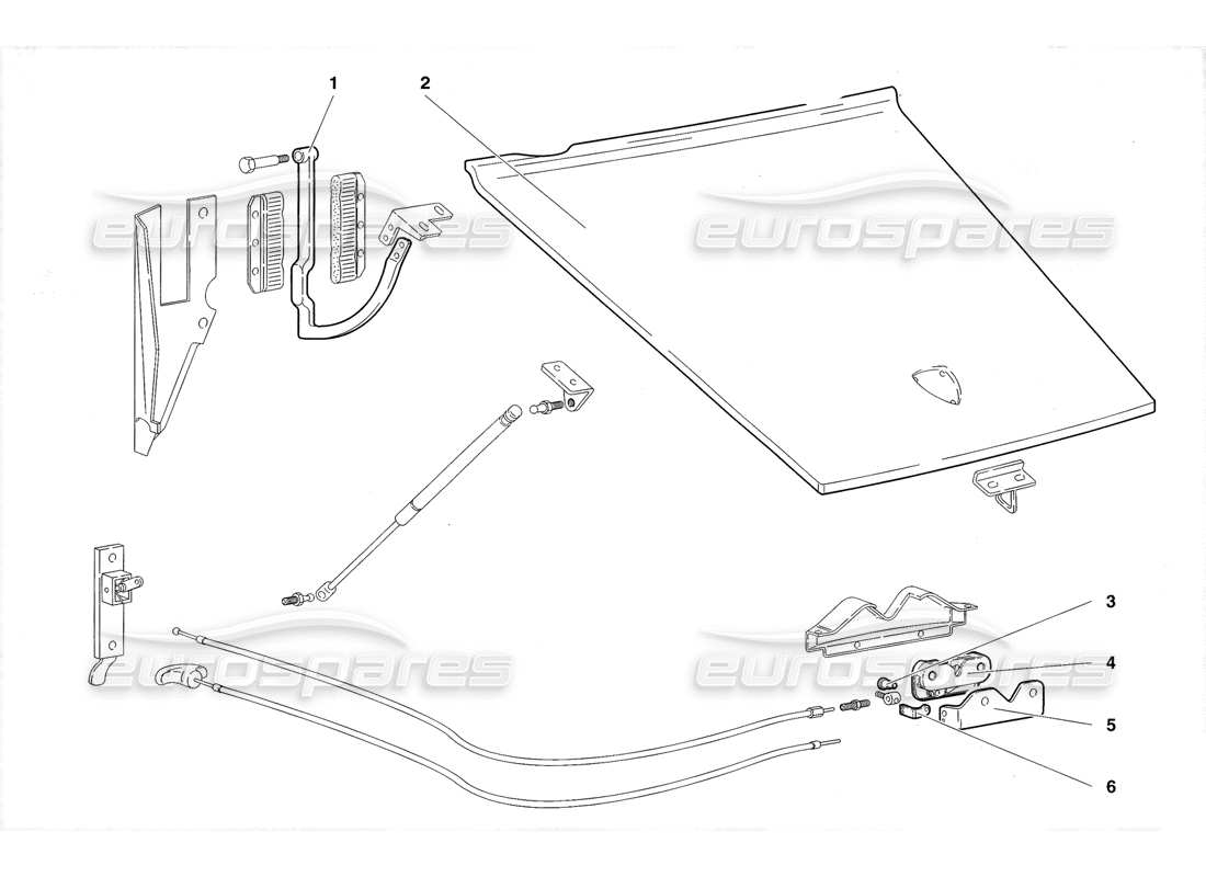 lamborghini diablo roadster (1998) front hood (valid for uk 1998) part diagram