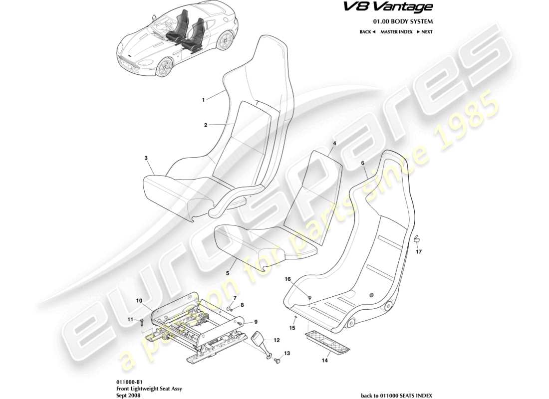 a part diagram from the Aston Martin V8 Vantage (2013) parts catalogue