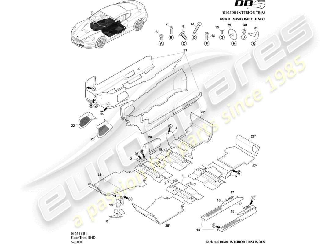 a part diagram from the aston martin dbs (2009) parts catalogue