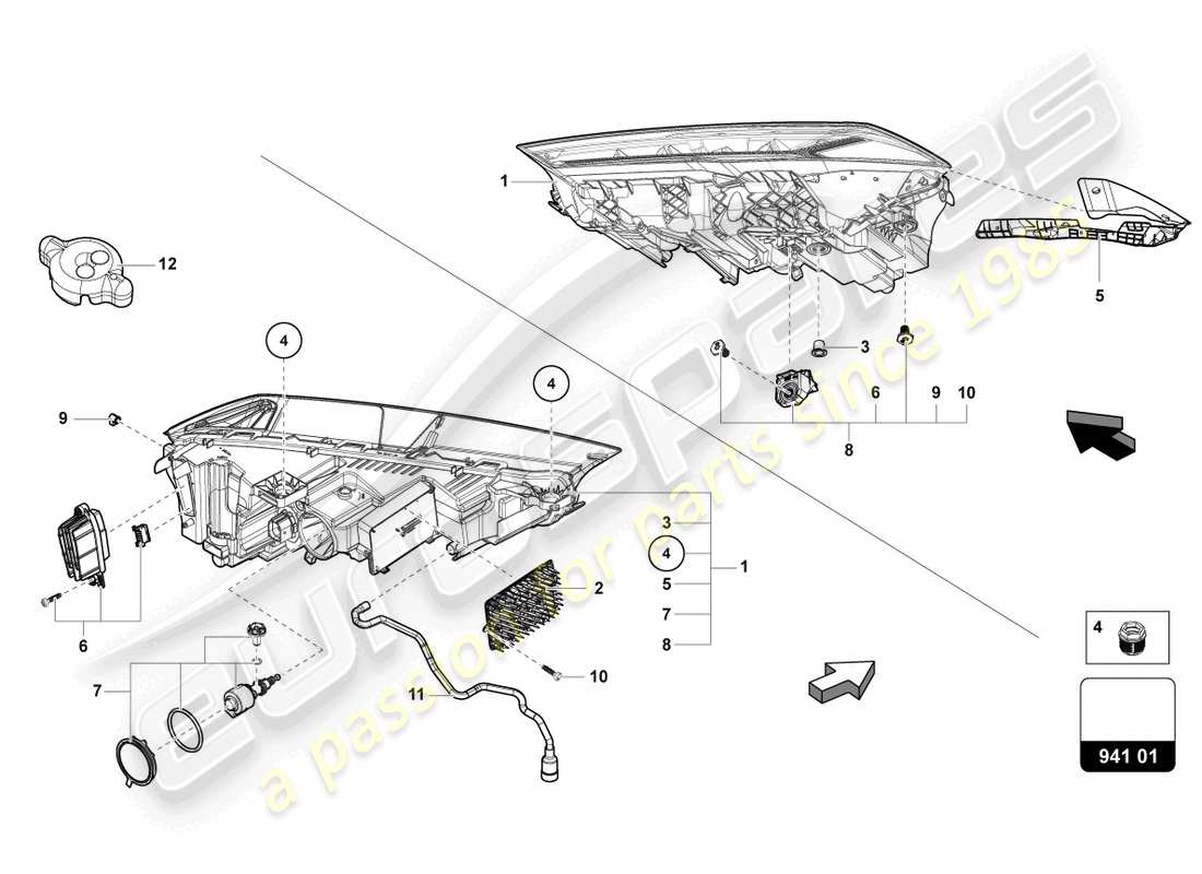 lamborghini urus (2022) led headlight part diagram