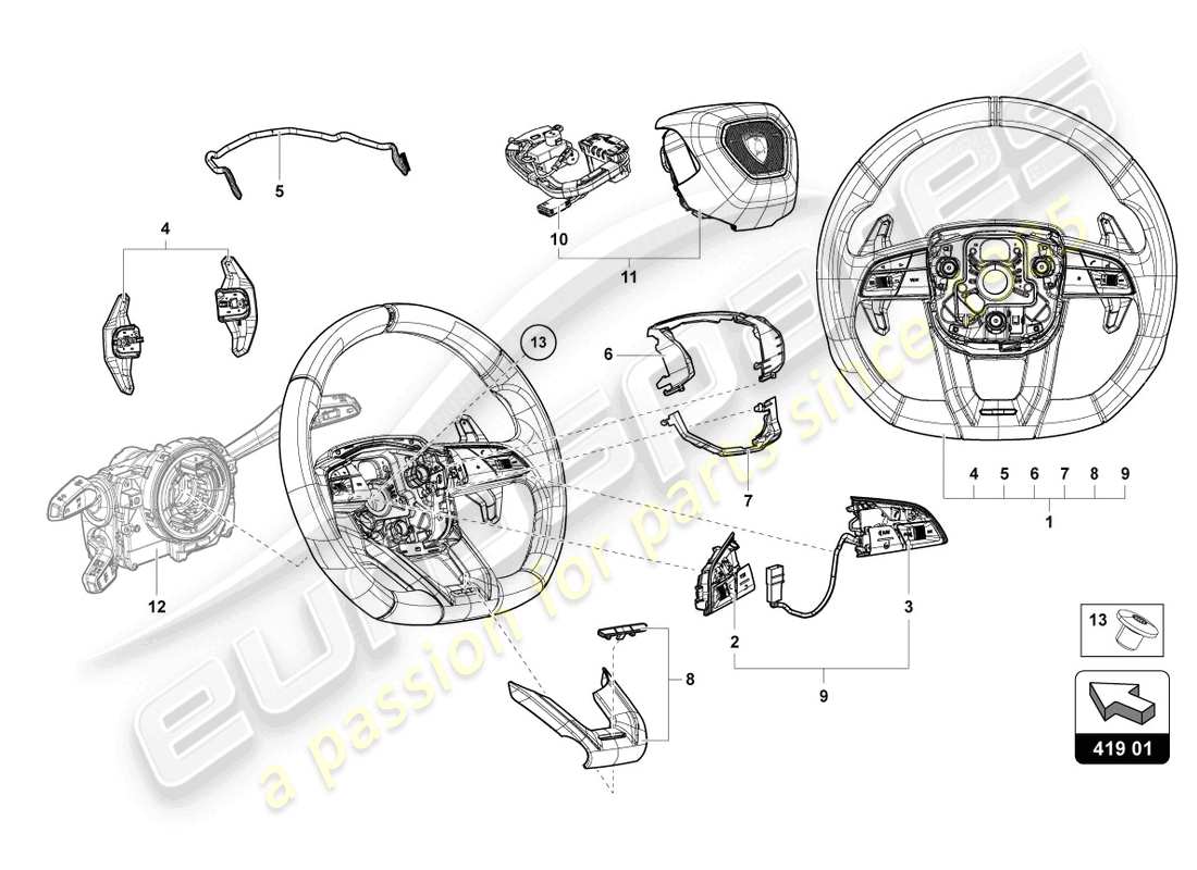 lamborghini urus (2022) steering wheel part diagram