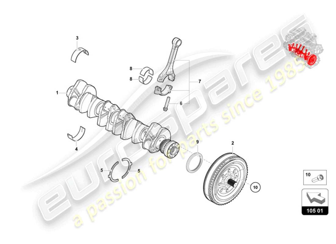 lamborghini revuelto coupe (2024) crankshaft with bearings parts diagram