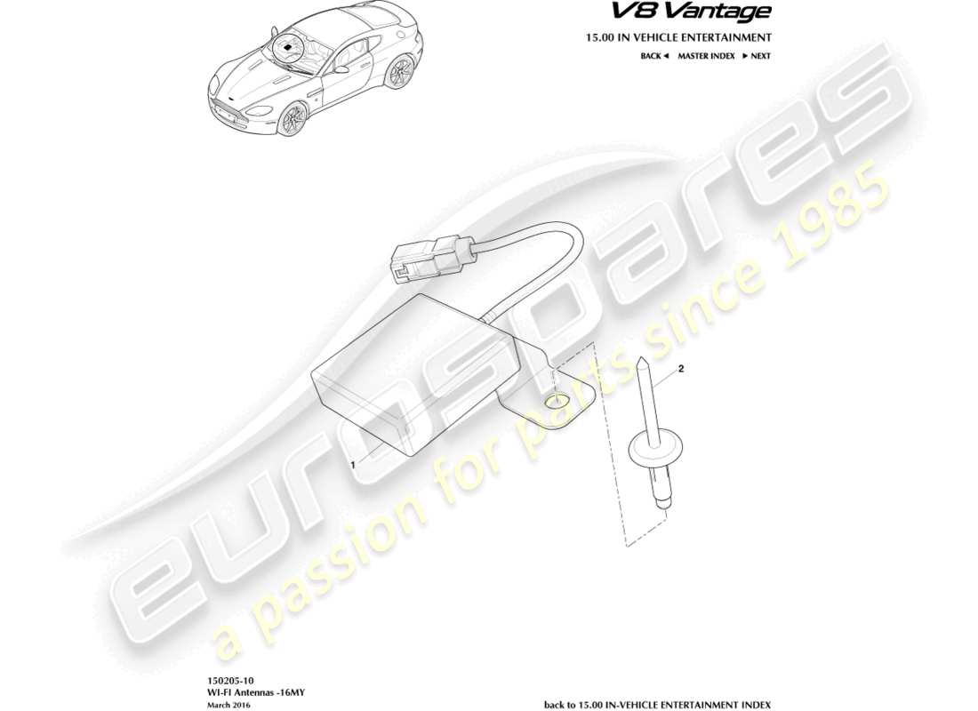 a part diagram from the Aston Martin V8 Vantage (2011) parts catalogue
