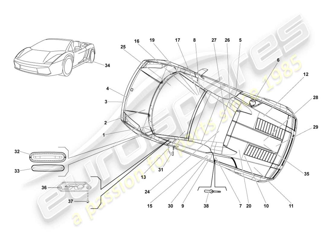 a part diagram from the lamborghini lp550-2 spyder (2013) parts catalogue