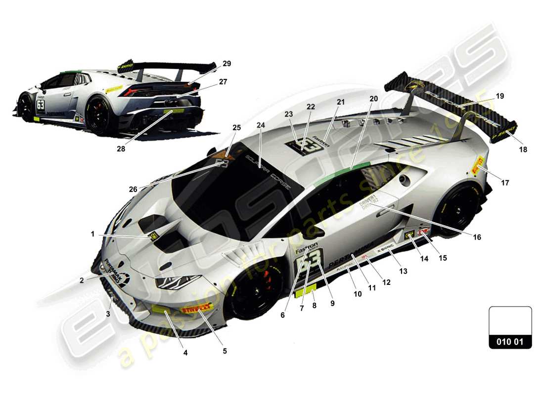 a part diagram from the lamborghini super trofeo (2015) parts catalogue