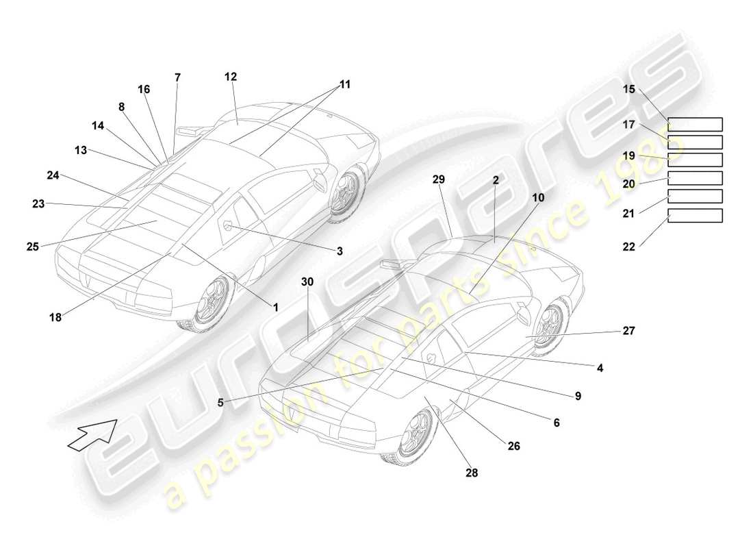 a part diagram from the lamborghini lp640 roadster (2009) parts catalogue