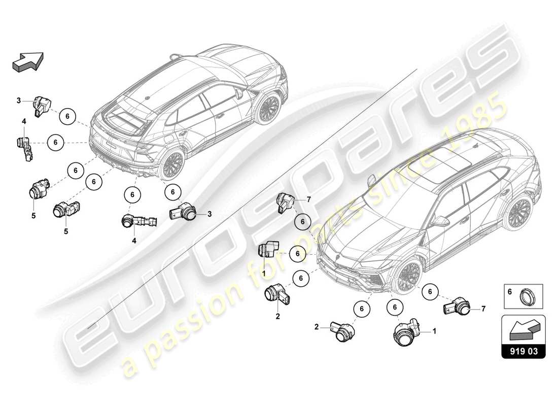 a part diagram from the lamborghini urus s (2023) parts catalogue