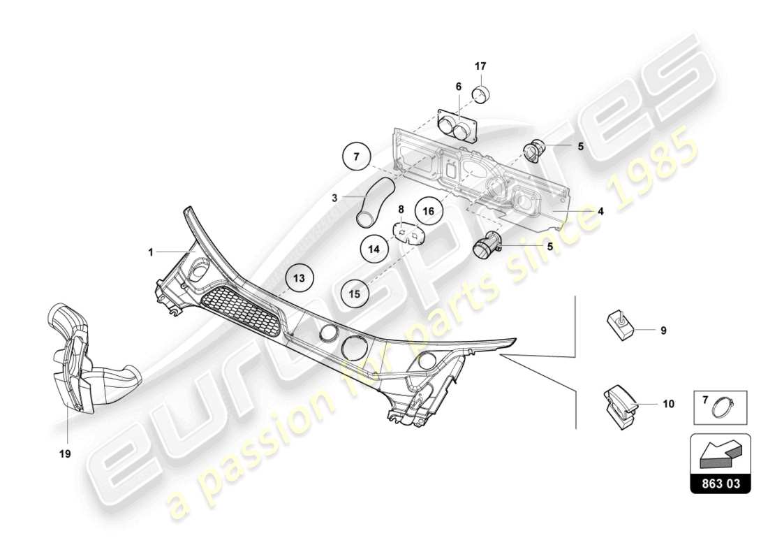 a part diagram from the lamborghini super trofeo evo (2018) parts catalogue