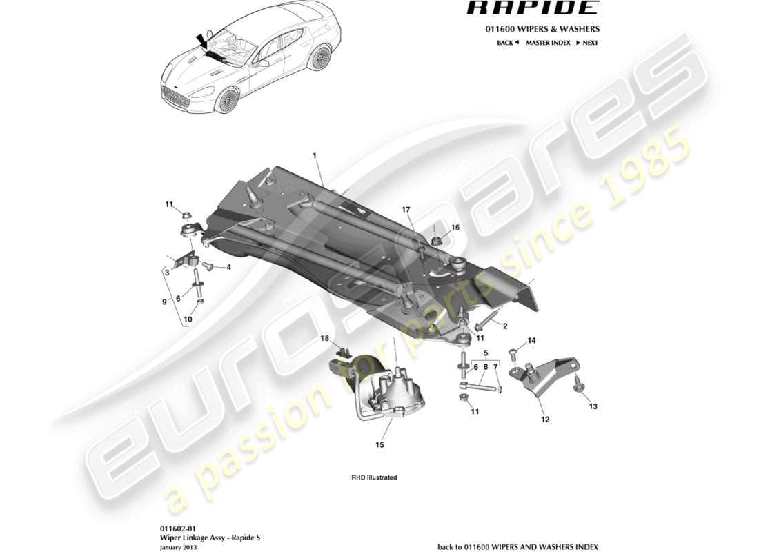 aston martin rapide (2019) wiper linkage, s part diagram