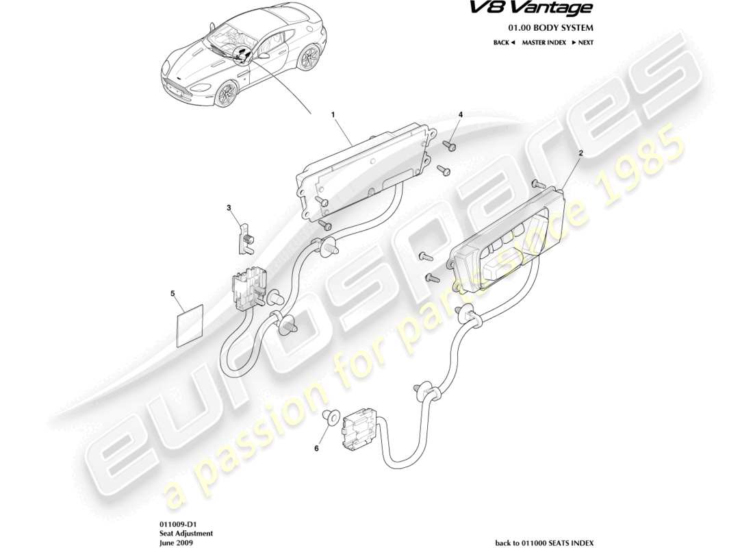 aston martin v8 vantage (2006) front seat adjustment part diagram